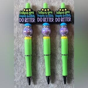 Motivational Green and Purple beaded gift teacher positivity quote Pens